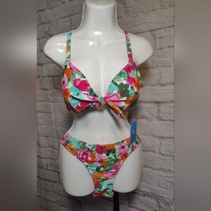 CUPSHE Women's Two Piece Bikini Set Floral Print Knot Bunny Tie